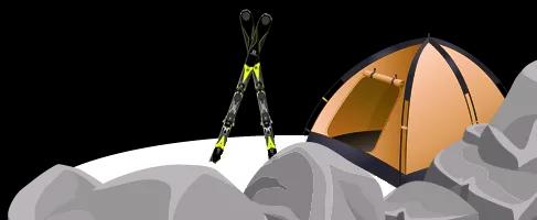 Tent and skis on the ground for the Knowledge Base section