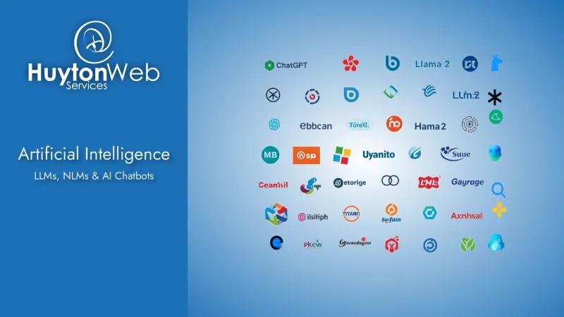 Huyton Web Services logo with the title Artificial Intelligence and logos for LLMs